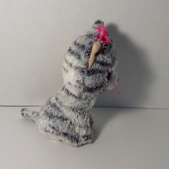 Tysilk Kiki Grey Striped Kitten with Pink Eyes Stuffed Animal Plush - Picture 3 of 9